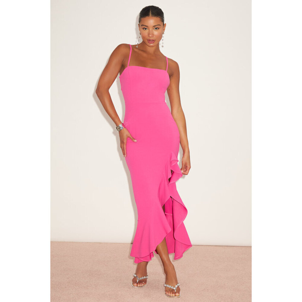 Fuchsia Cutout Ruffled Sleeveless Midi Dress Pink - Size S